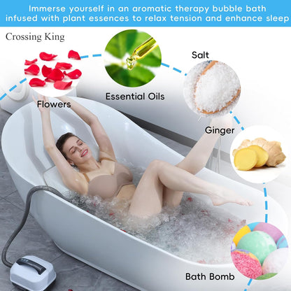 Body Bubble Bath Machine - 9 Gear Adjustment, Bath Spa Massage Mat - W/Inflatable Pillow & Remote, for Loosening Tight Muscles