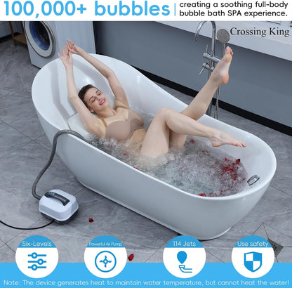 Body Bubble Bath Machine - 9 Gear Adjustment, Bath Spa Massage Mat - W/Inflatable Pillow & Remote, for Loosening Tight Muscles