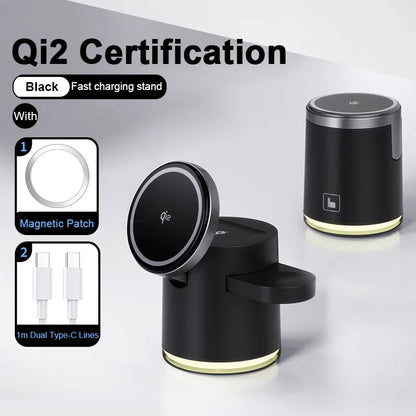 C16 QI2 Charging Stand Night Light Phone Watch Earphone 15W Magnetic Wireless Charger