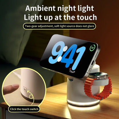 C16 QI2 Charging Stand Night Light Phone Watch Earphone 15W Magnetic Wireless Charger