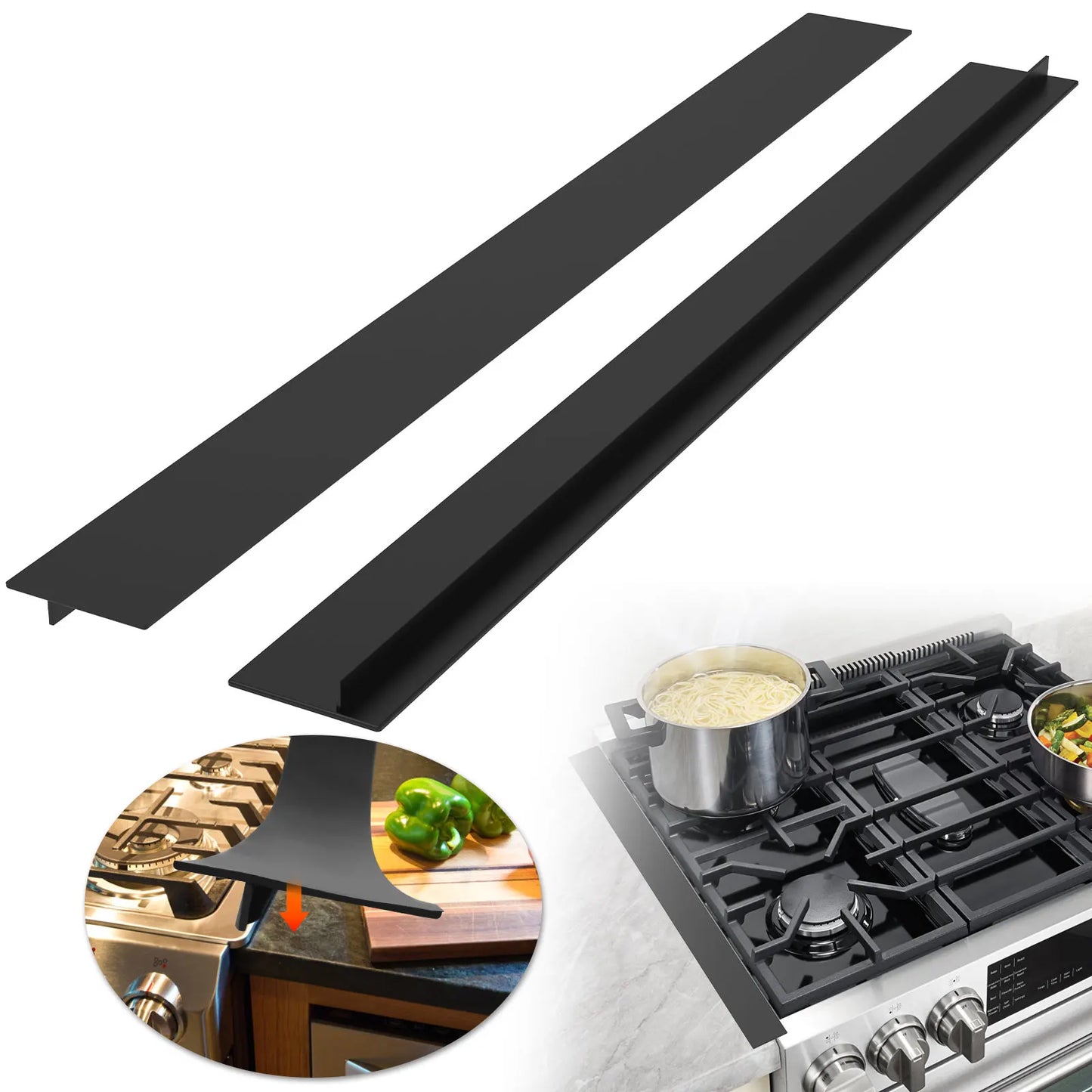 2PCS Stove Top Gap Covers Silicone Rubber Strips Gas Stove Protectors Cleaning Pads Oil and Dust Proof Sealing Cookware Covers